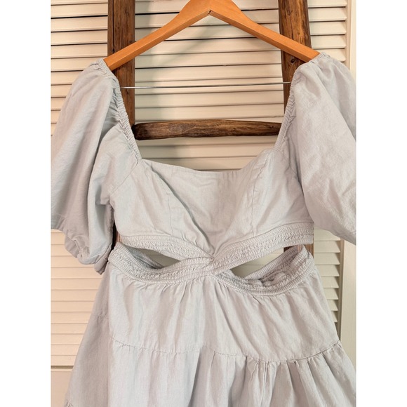 Free People Smocked Cutout Tiered Mini Dress Puff Sleeve Square S - Picture 5 of 6